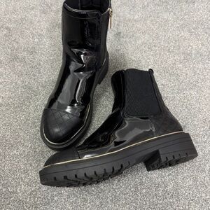 River Island Glossy Black Ankle Boots with Textured Details